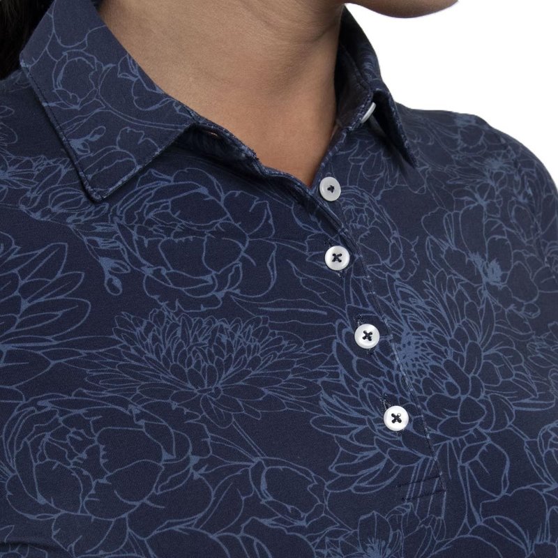 KJUS Hollow Pima Print longsleeve polo femme, atlanta blue/atlanta blue