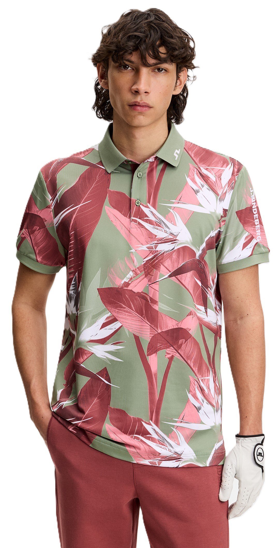 J.Lindeberg Tour Tech Print polo homme, paradise hedge green
