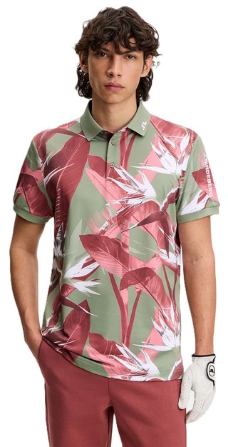 J.Lindeberg Tour Tech Print polo homme, paradise hedge green