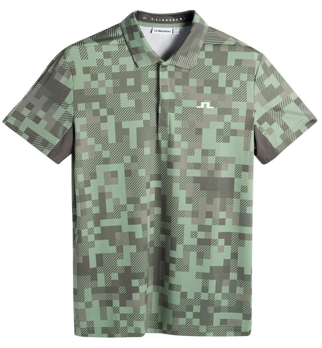 J.Lindeberg Dario Tour Print polo homme, tour 26 tonal green