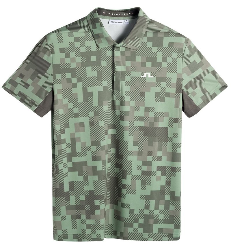 J.Lindeberg Dario Tour Print polo homme, tour 26 tonal green