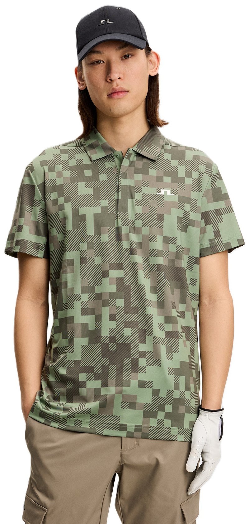 J.Lindeberg Dario Tour Print polo homme, tour 26 tonal green