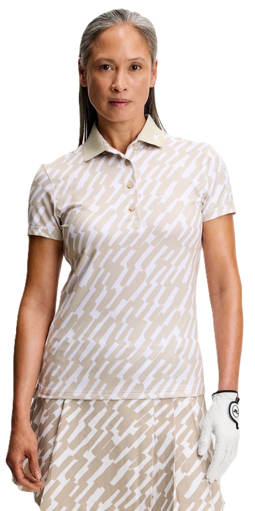 J.Lindeberg Tour Tech Print polo femme, oak island fossil