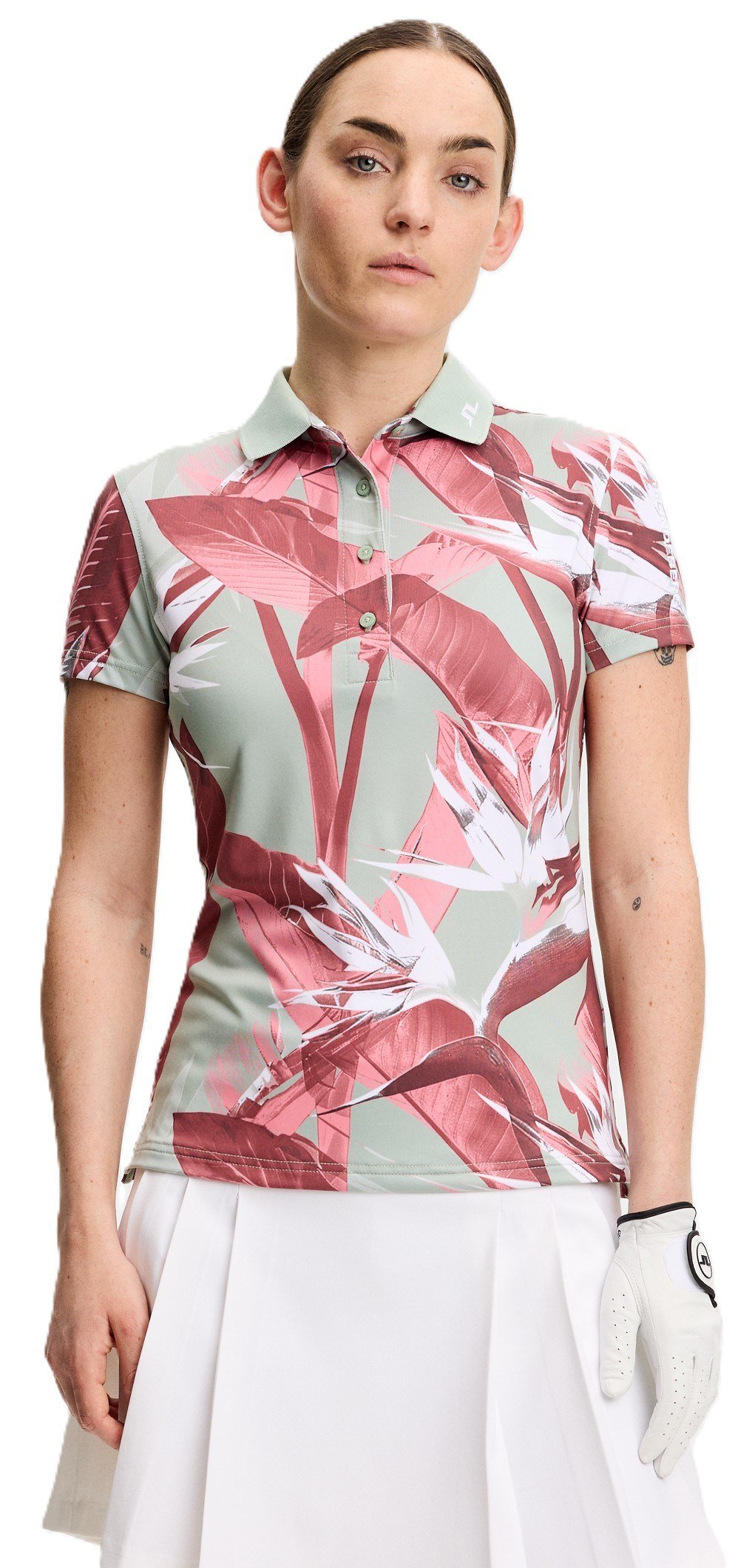 J.Lindeberg Tour Tech Print polo femme, paradise jadeite