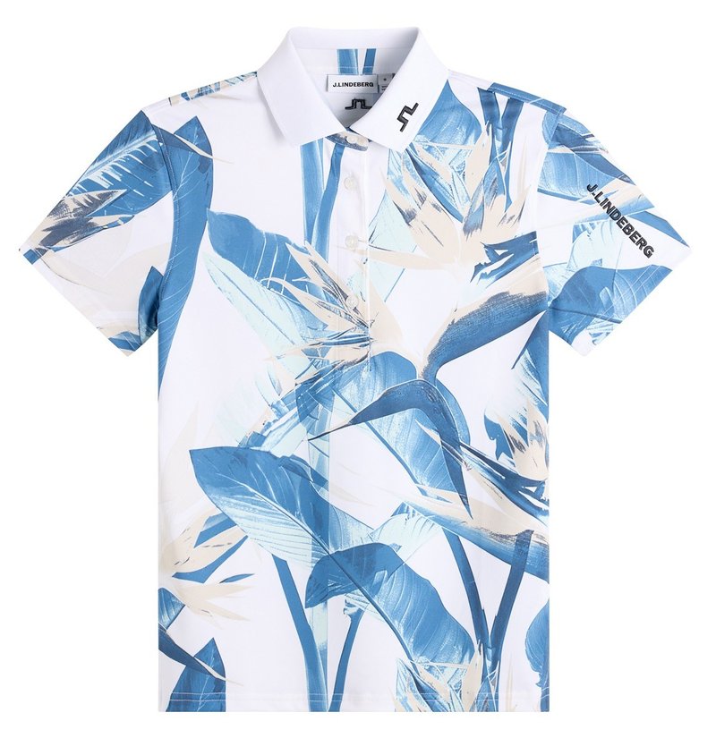 J.Lindeberg Tour Tech Print polo femme, paradise skylight