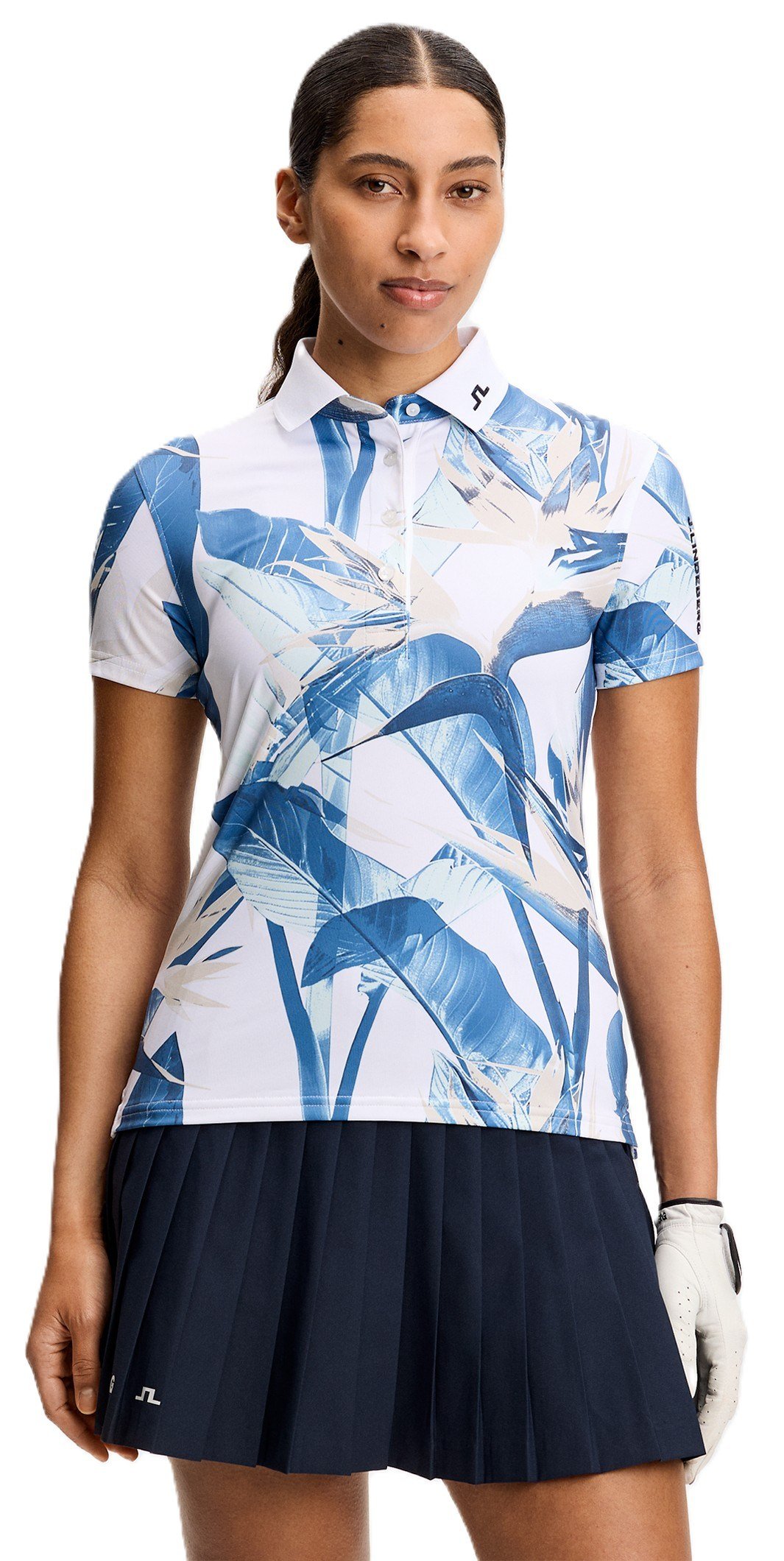 J.Lindeberg Tour Tech Print polo femme, paradise skylight