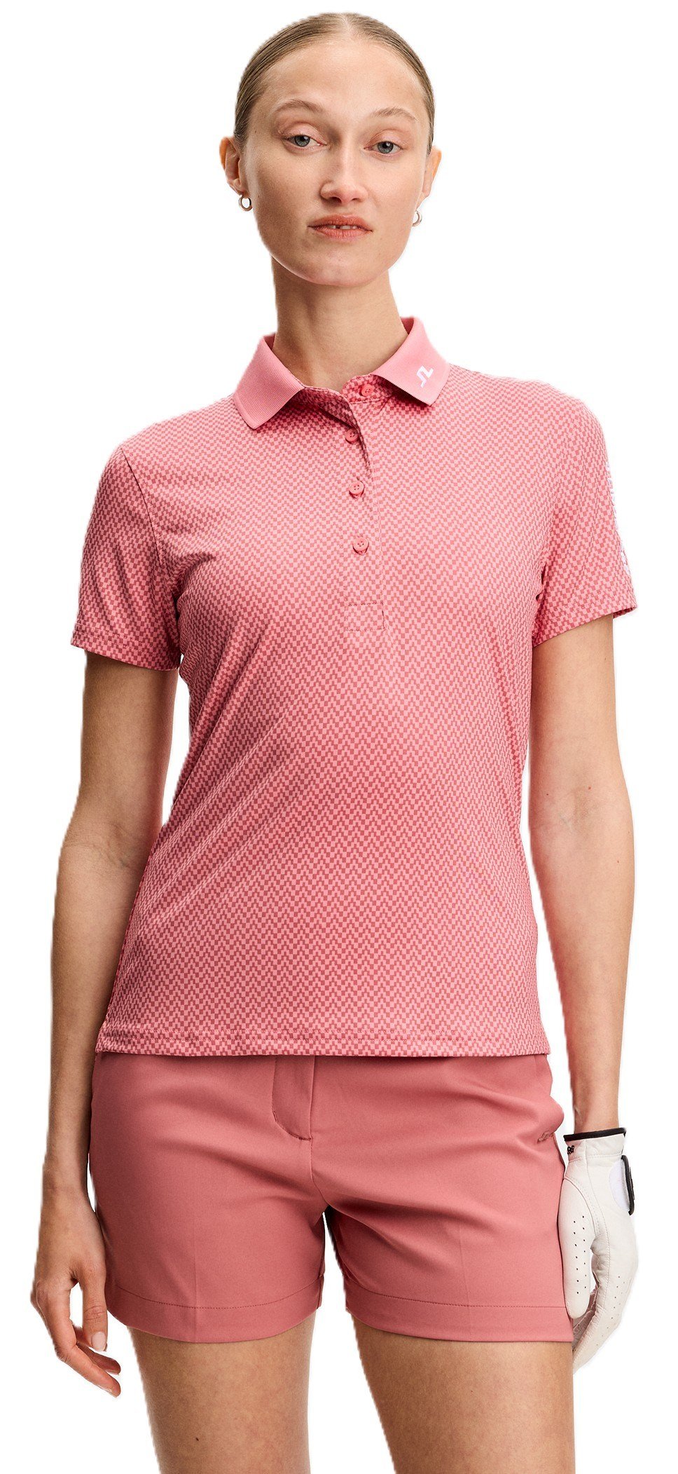 J.Lindeberg Tour Tech Print polo femme, bridge stack rose
