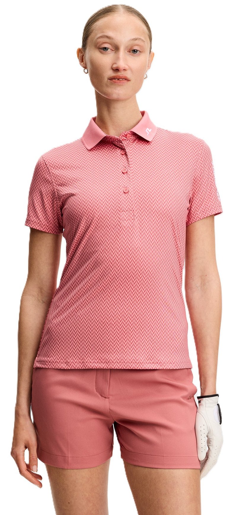 J.Lindeberg Tour Tech Print polo femme, bridge stack rose