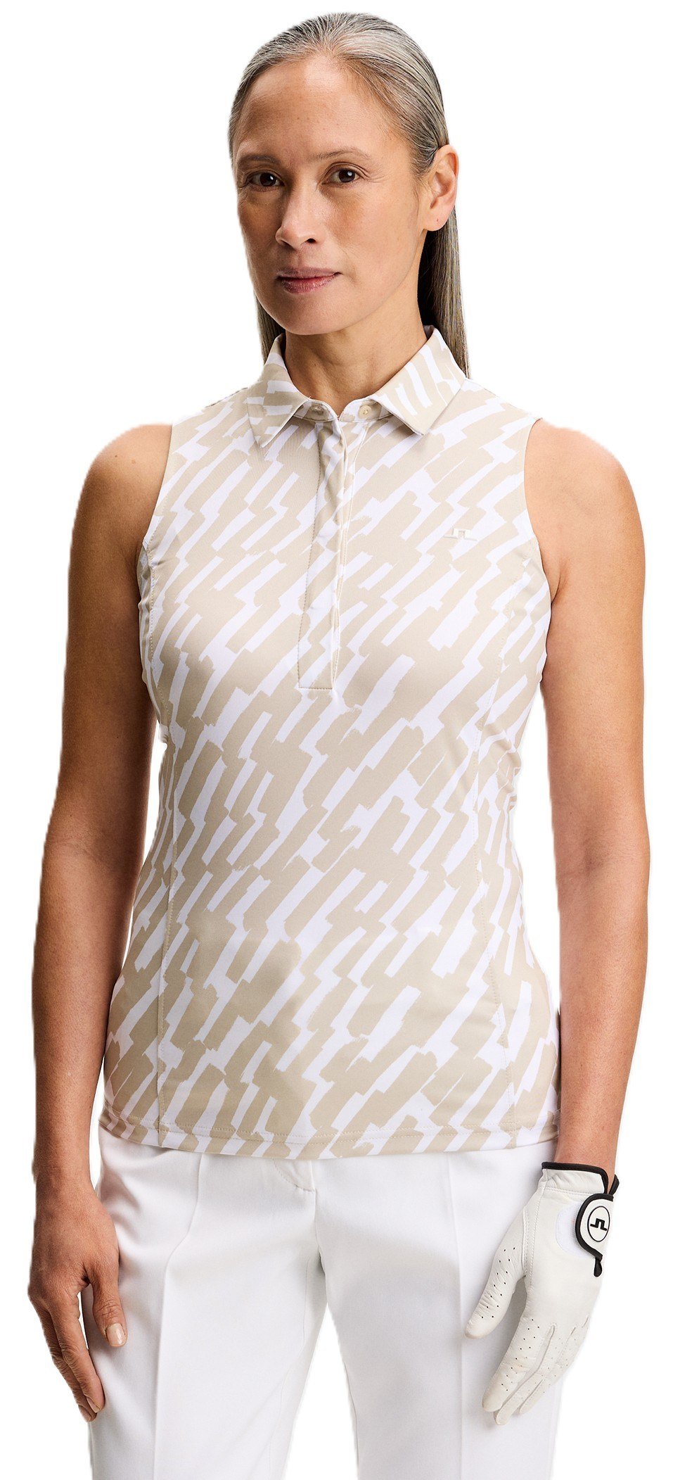 J.Lindeberg Dena Print Sleeveless polo femme, oak island fossil