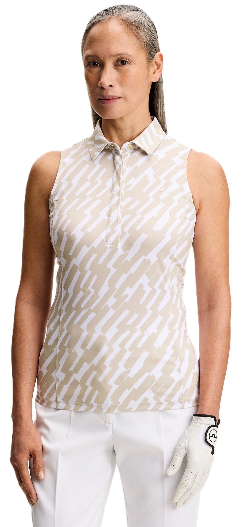 J.Lindeberg Dena Print Sleeveless polo femme, oak island fossil