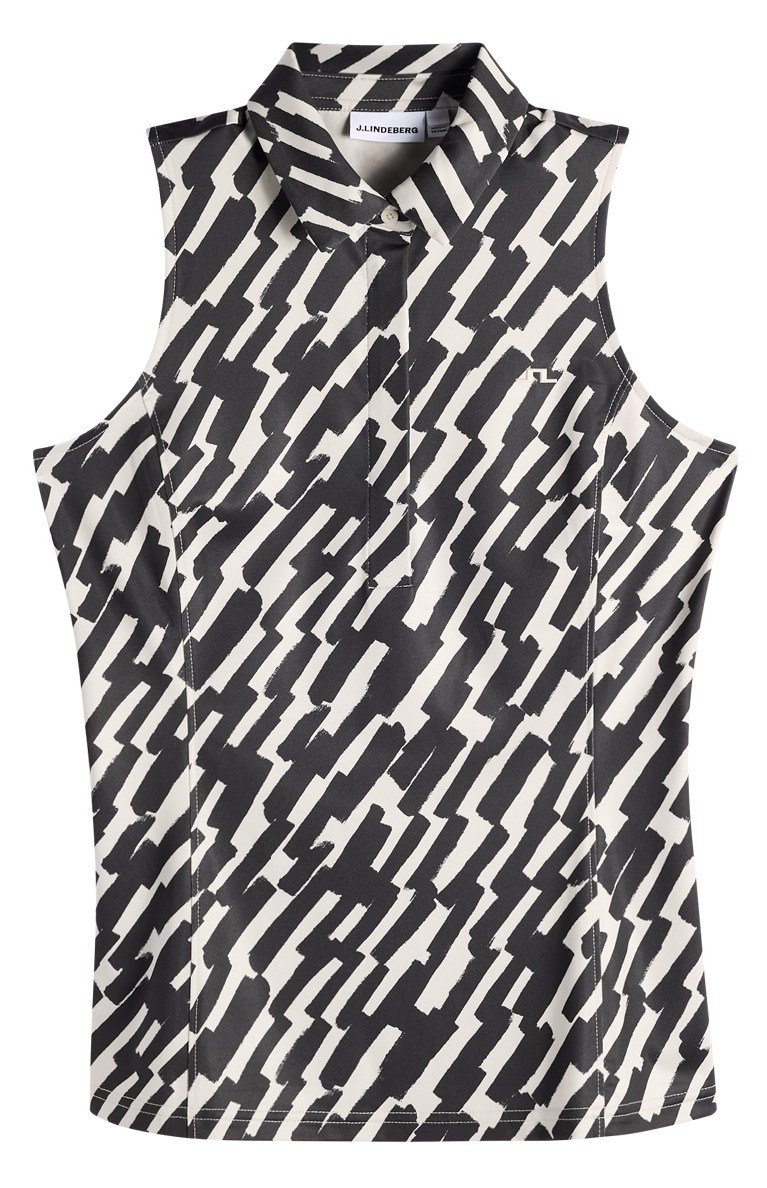 J.Lindeberg Dena Print Sleeveless polo femme, oak moonbeam