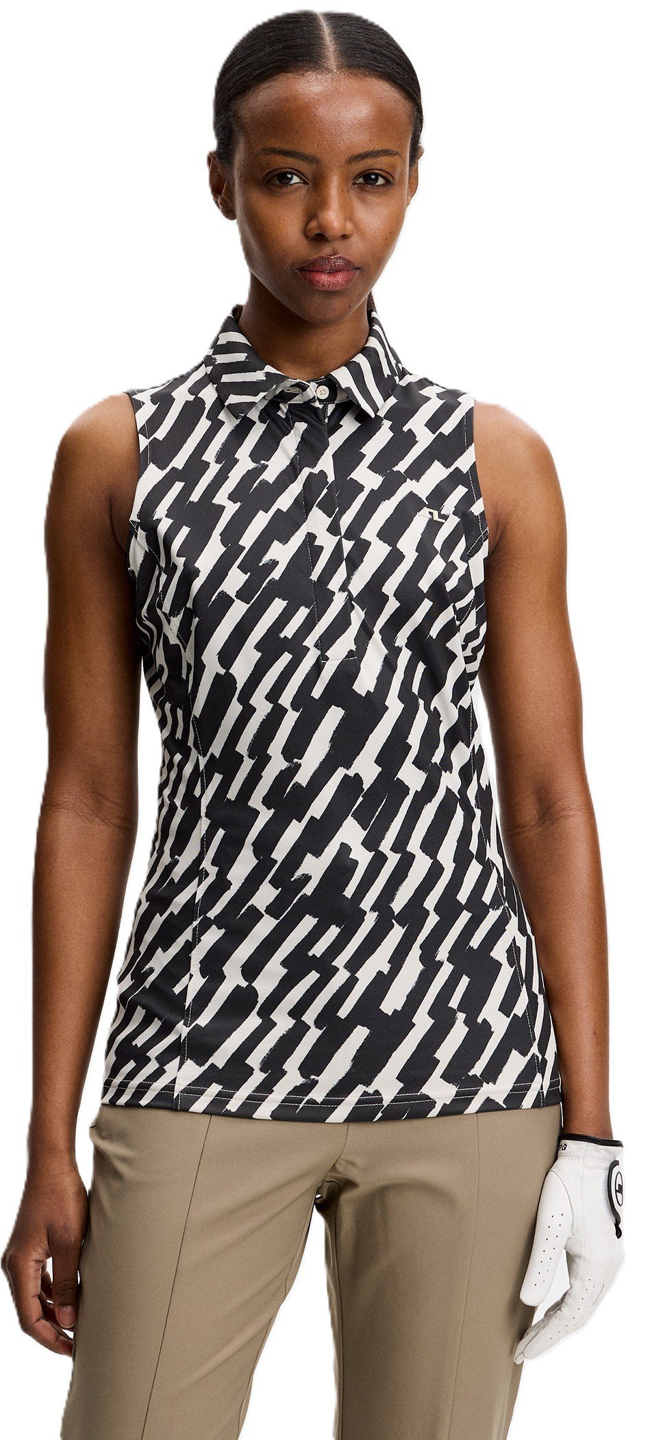 J.Lindeberg Dena Print Sleeveless polo femme, oak moonbeam