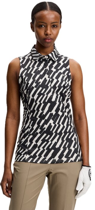 J.Lindeberg Dena Print Sleeveless polo femme, oak moonbeam