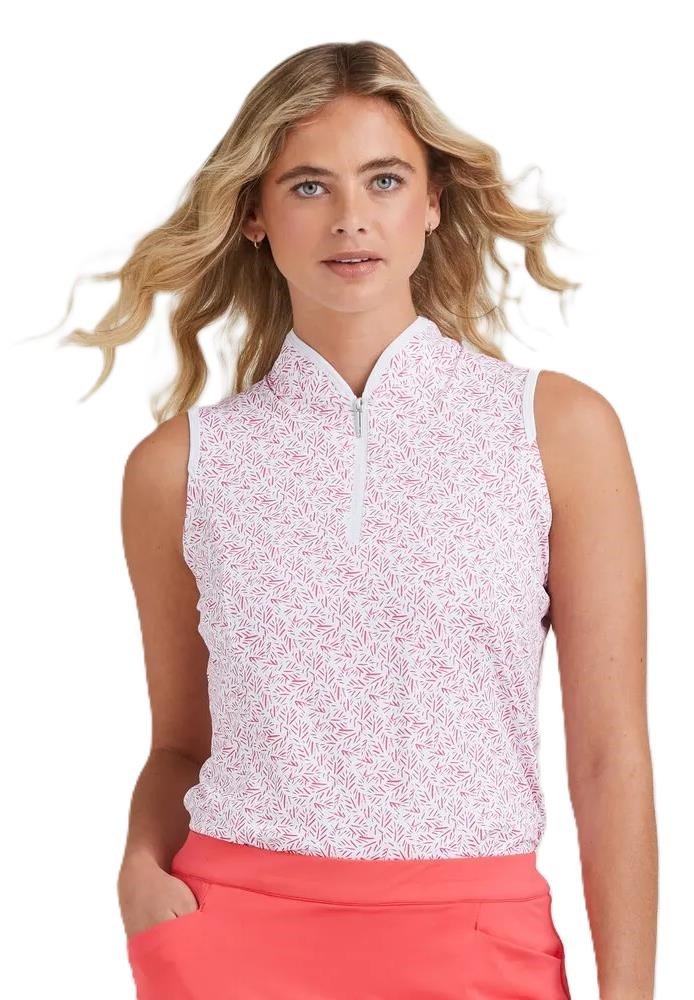 PING Penola Printed Sleeveless polo femme, fuchsia foliage