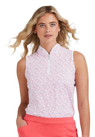 PING Penola Printed Sleeveless polo femme, fuchsia foliage