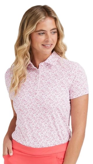 PING Aeria Printed polo femme, fuchsia foliage
