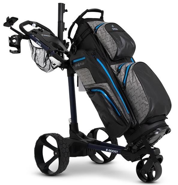 MGI E-Boost hybrid golf trolley 2026 chariot électrique, bleu mat
