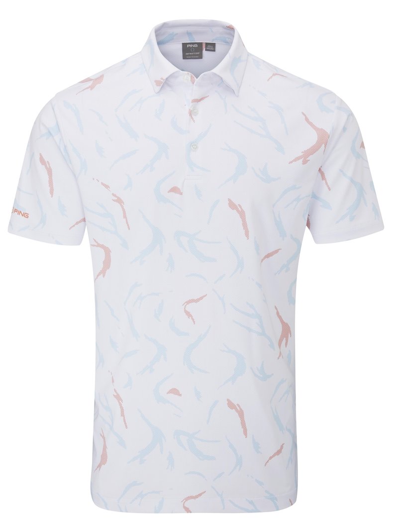 PING Ephron Printed polo homme, blanc/wild salmon multi