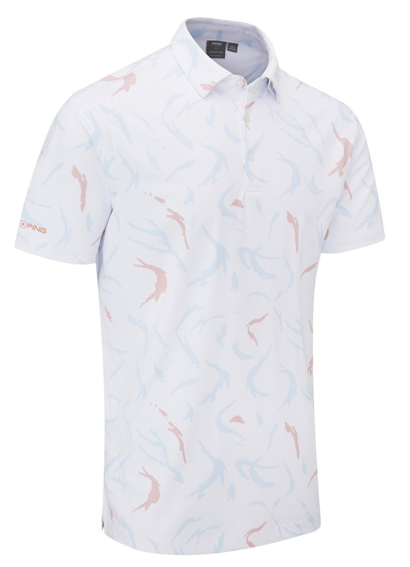 PING Ephron Printed polo homme, blanc/wild salmon multi