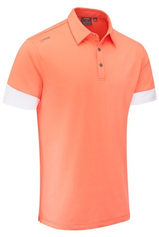 PING Ty polo homme, wild salmon/blanc