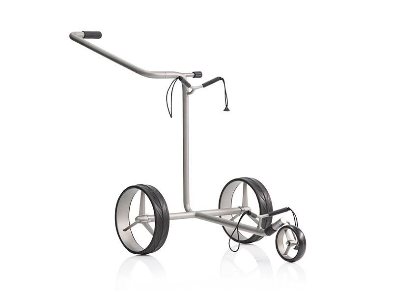 JuStar Silver 3-Wheeled chariot manuel, titanium silver finish + sac de transport Classic, frein mécanique