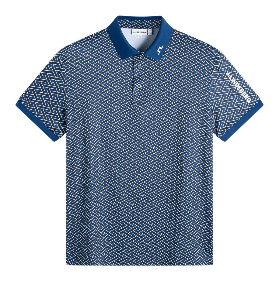 J.Lindeberg Tour Tech Print polo homme, ladder estate navy