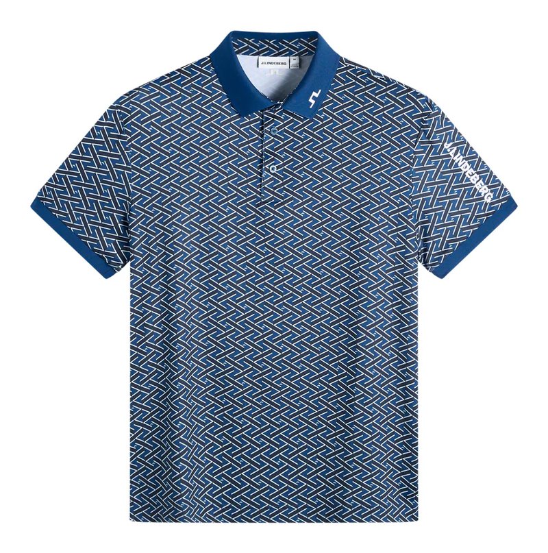 J.Lindeberg Tour Tech Print polo homme, ladder estate navy