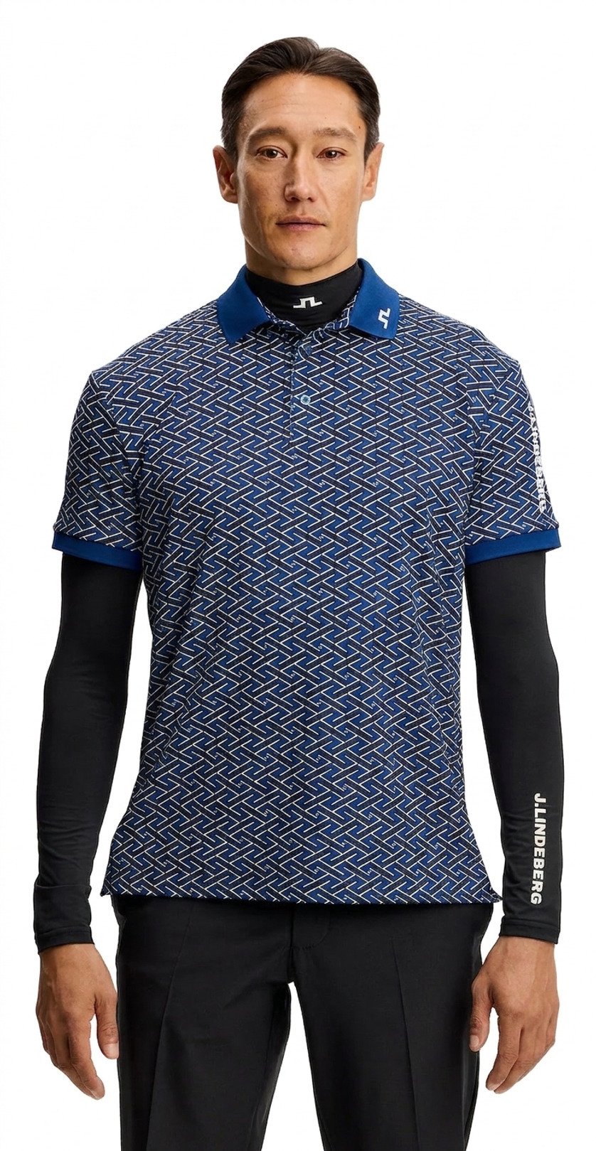 J.Lindeberg Tour Tech Print polo homme, ladder estate navy