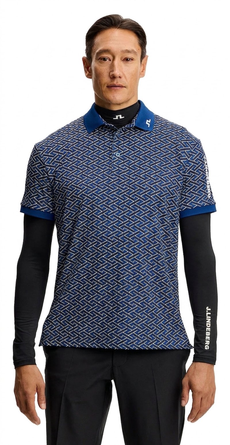 J.Lindeberg Tour Tech Print polo homme, ladder estate navy