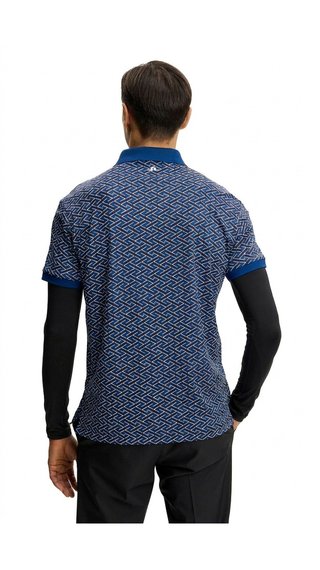 J.Lindeberg Tour Tech Print polo homme, ladder estate navy