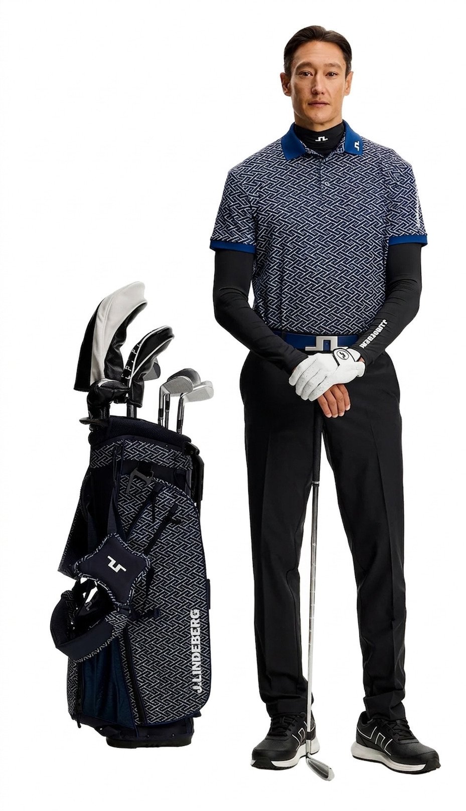 J.Lindeberg Tour Tech Print polo homme, ladder estate navy