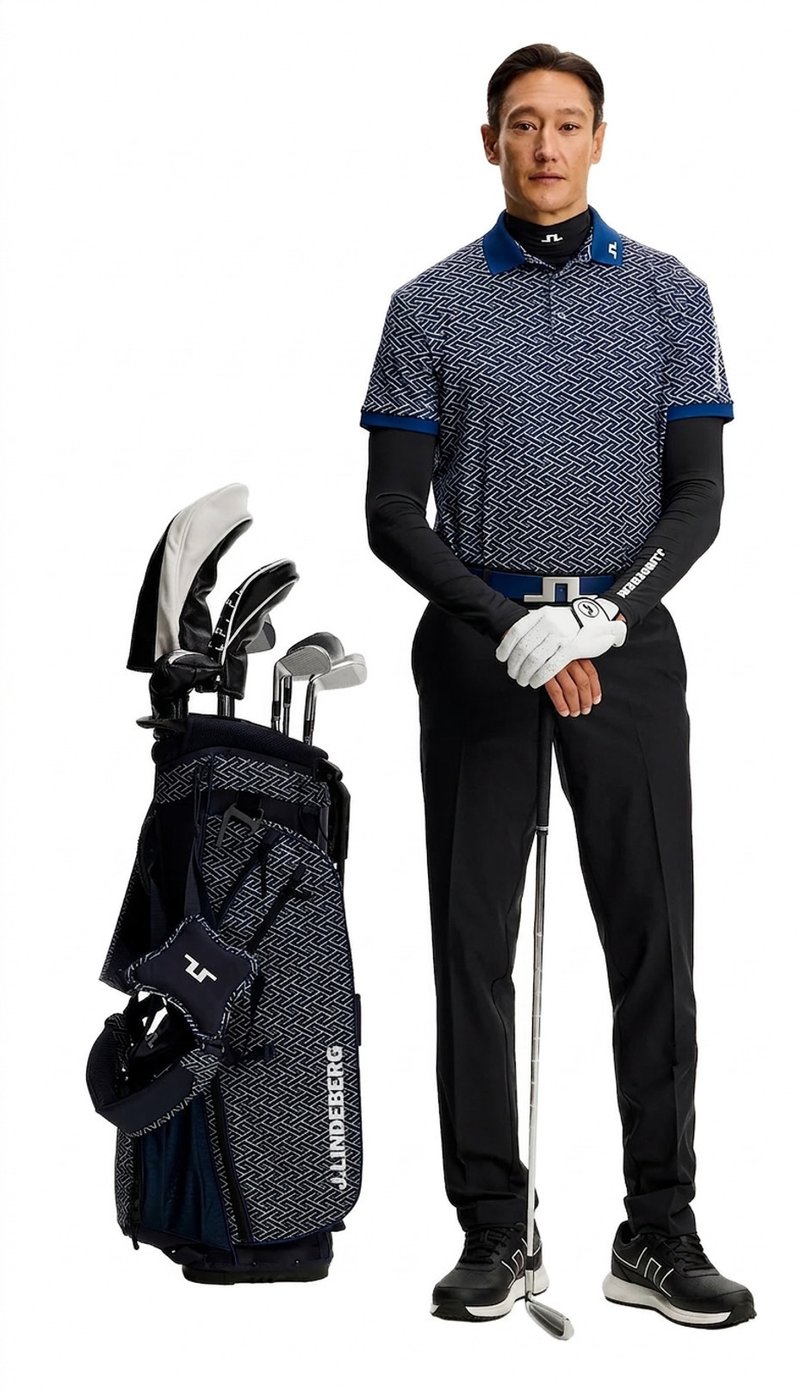 J.Lindeberg Tour Tech Print polo homme, ladder estate navy