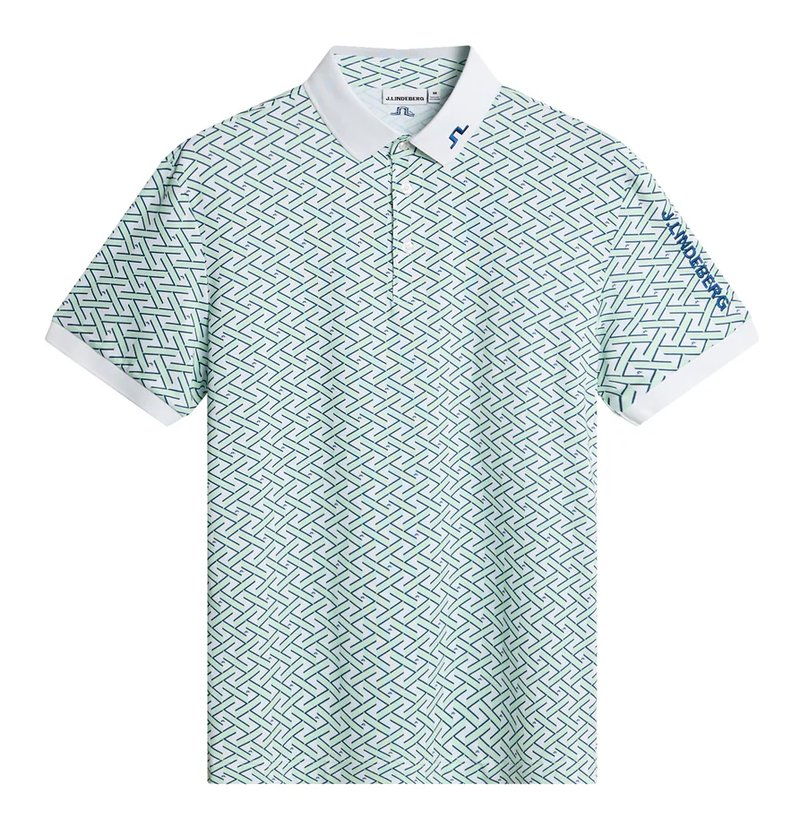 J.Lindeberg Tour Tech Print polo homme, ladder white bay