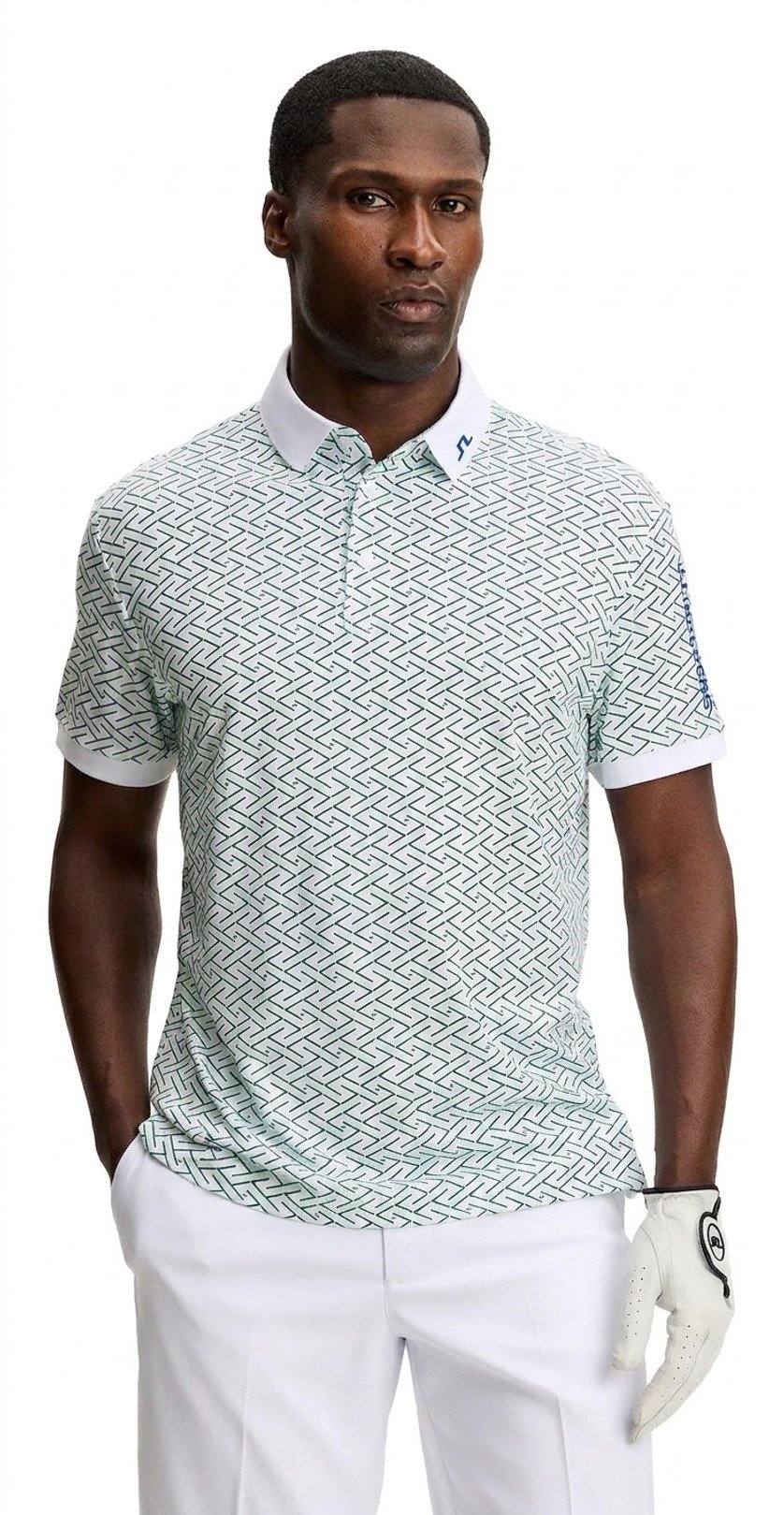 J.Lindeberg Tour Tech Print polo homme, ladder white bay