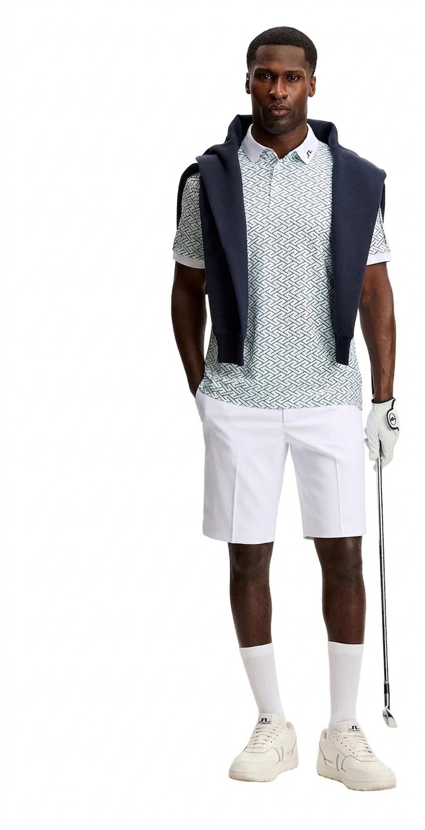 J.Lindeberg Tour Tech Print polo homme, ladder white bay