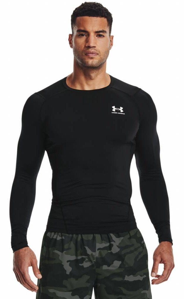 Under Armour HeatGear sous-vêtement thermique compression manches longues homme, noir/blanc