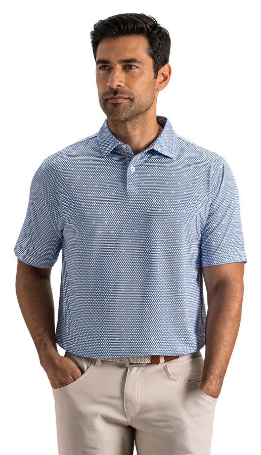 FootJoy Order Geometric Lisle polo homme, blanc/riviera/pêche