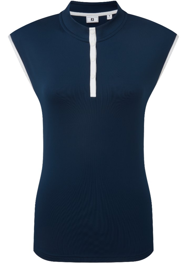 FootJoy Mock Neck Snap Front polo femme, marine/blanc