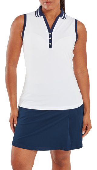 FootJoy Contrast Rib Knit Sleeveless polo femme, blanc/marine