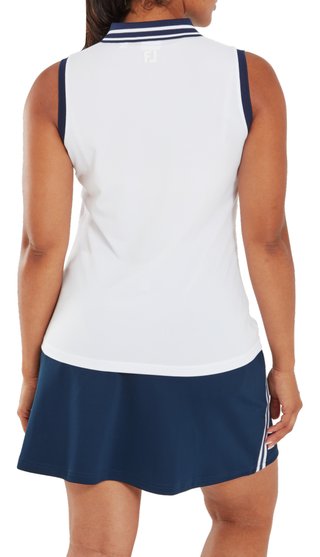 FootJoy Contrast Rib Knit Sleeveless polo femme, blanc/marine
