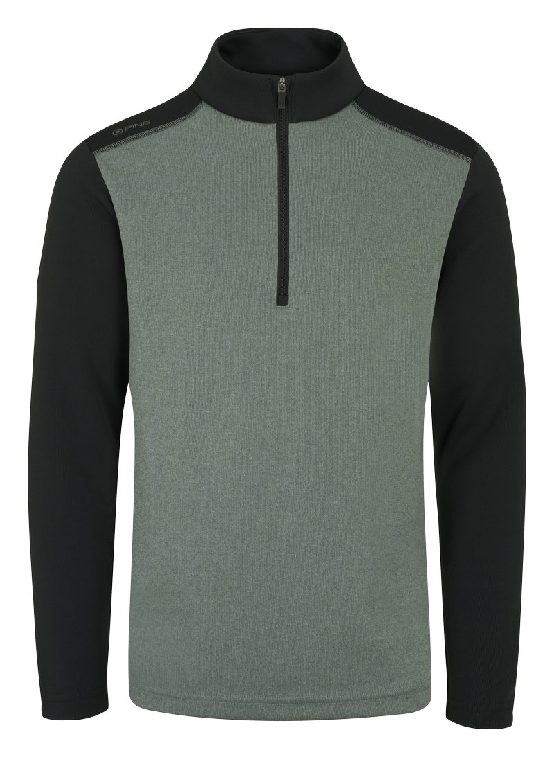 PING Ramsey half zip ribbed fleece pull homme, laurel marl/black