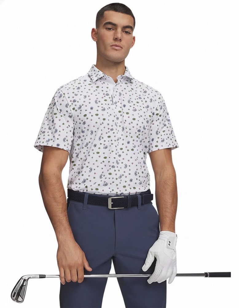 Under Armour ArmourDry Printed polo homme, blanc/blue wind/midnight navy