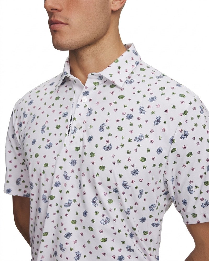 Under Armour ArmourDry Printed polo homme, blanc/blue wind/midnight navy