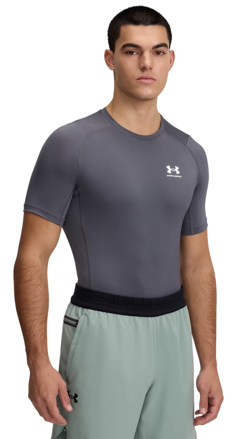 Under Armour HeatGear haut de compression homme, castlerock/blanc