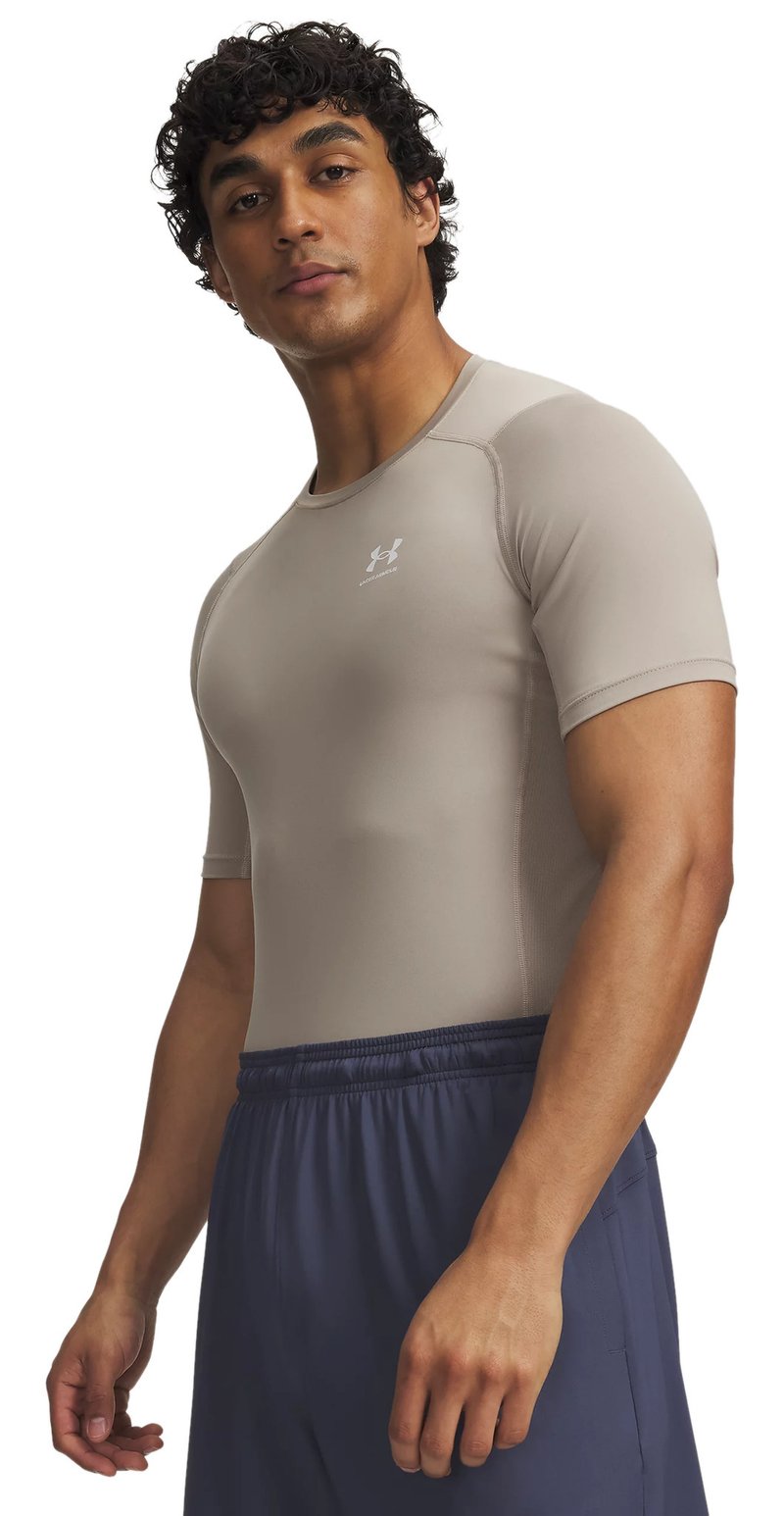 Under Armour HeatGear haut de compression homme, timberwolf taupe/blanc