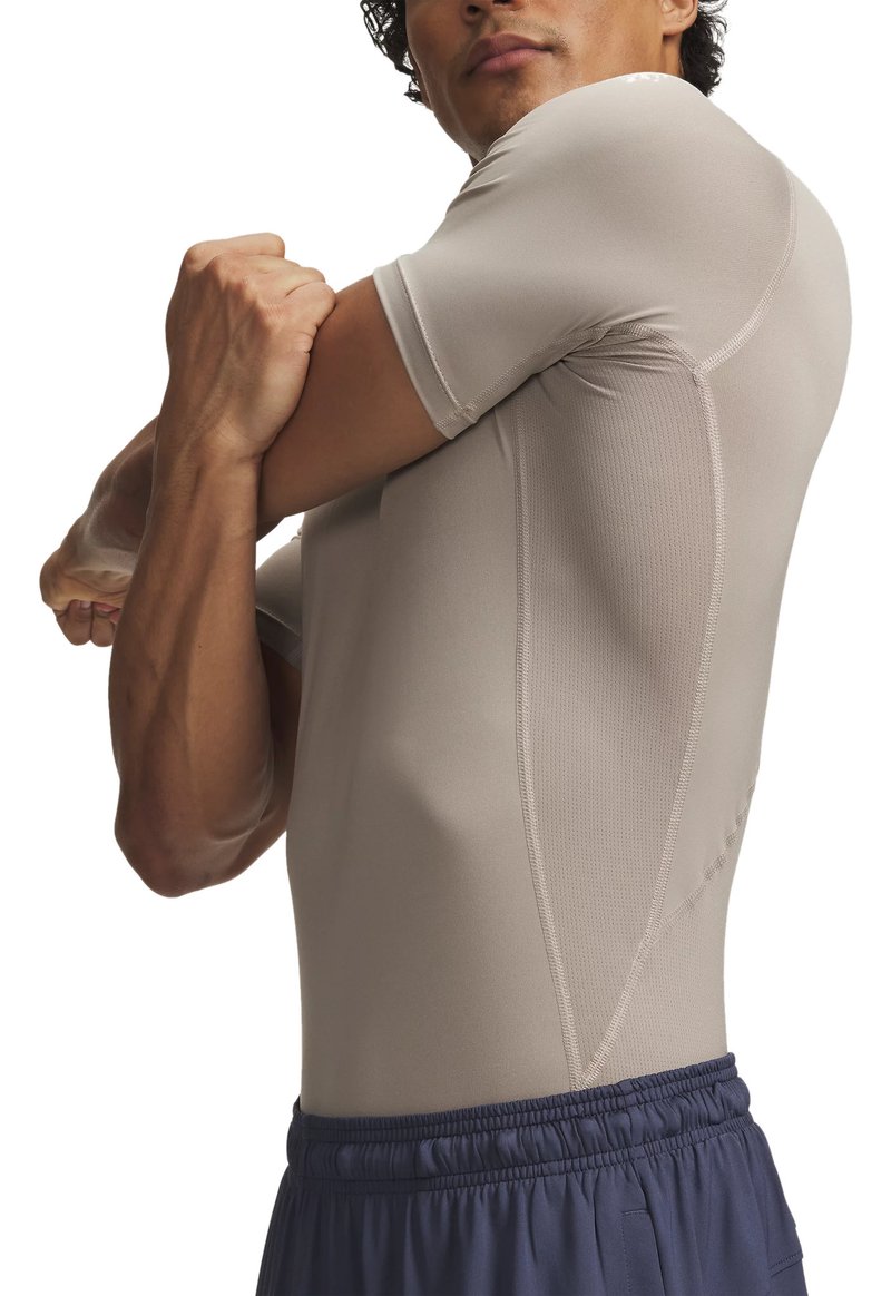 Under Armour HeatGear haut de compression homme, timberwolf taupe/blanc