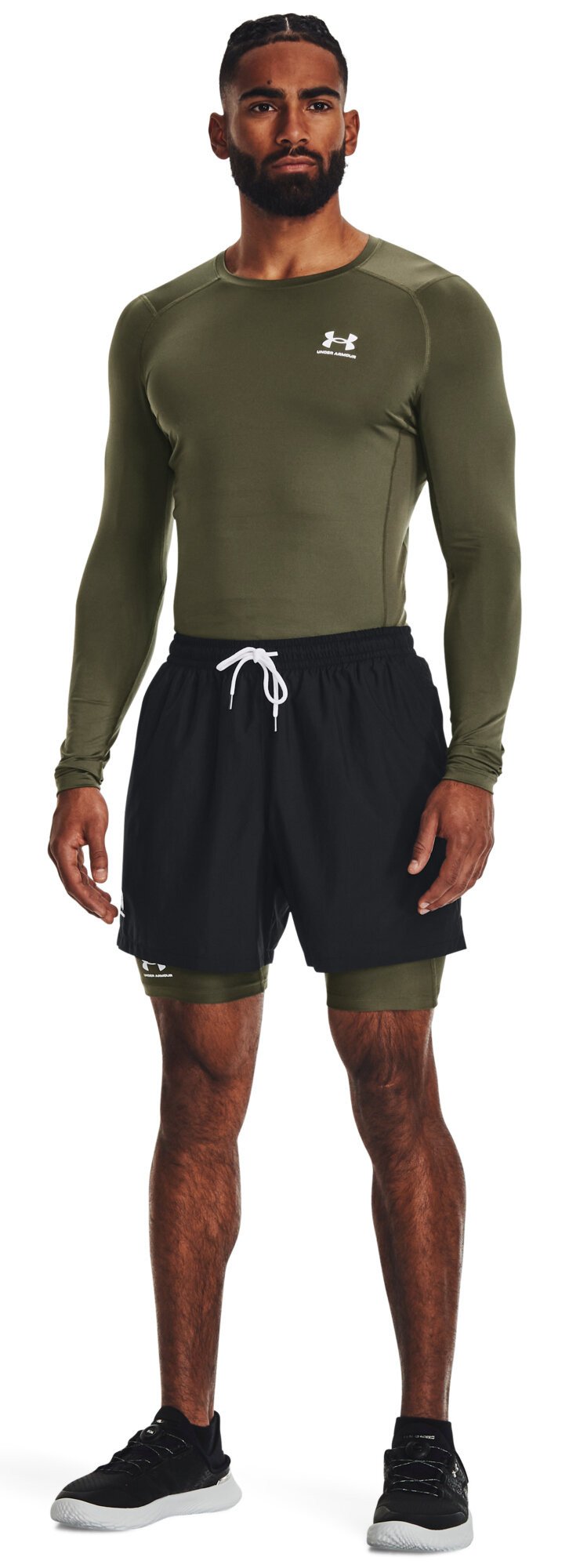 Under Armour HeatGear t-shirt de compression manches longues homme, marine OD green/blanc