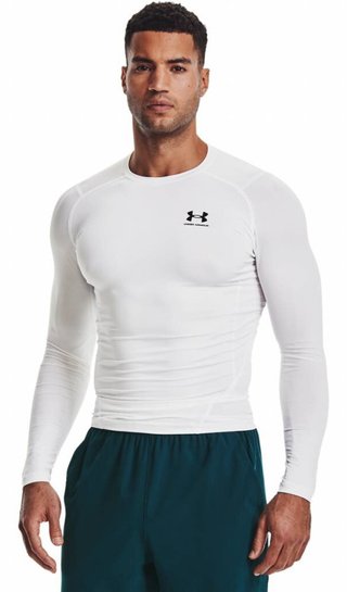 Under Armour HeatGear t-shirt de compression manches longues homme, blanc/noir