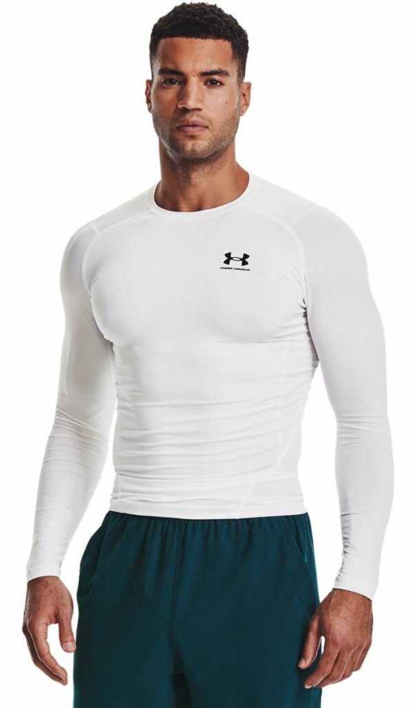Under Armour HeatGear t-shirt de compression manches longues homme, blanc/noir