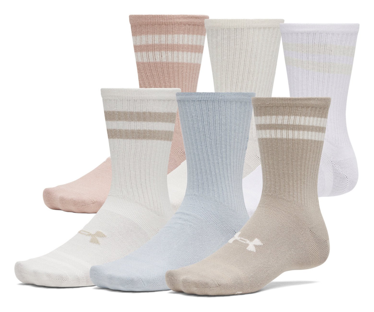 Under Armour Essential Crew unisex chaussettes (6 pack), timberwolf taupe/blanc/stone